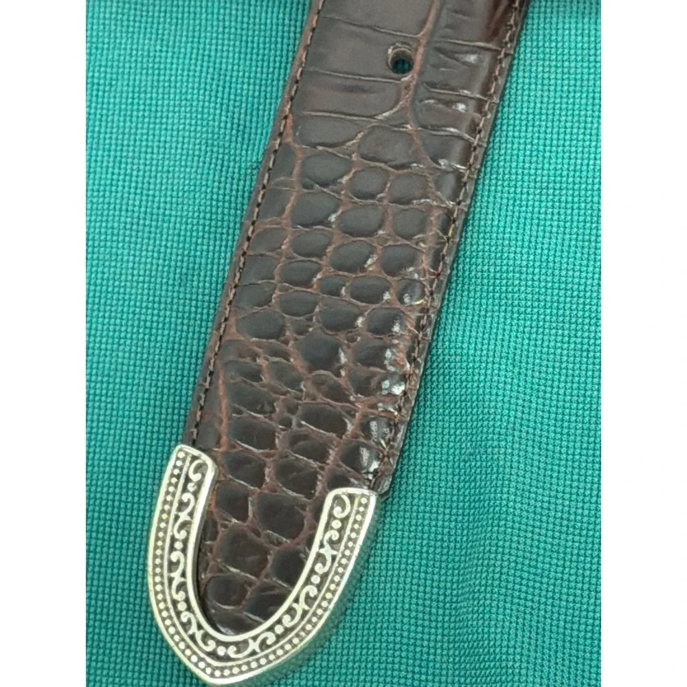Vtg Brighton Brown Croc Embossed Leather Suede Western Belt Silver Buckle XL 36